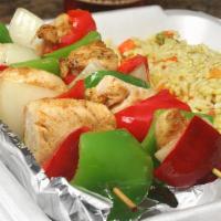 Chicken Kabob · Grilled chicken, feta, onions, lettuce, tomatoes & Greek dressing