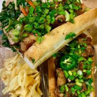 Grilled Chicken Banh Mi · Grilled chicken thigh, cucumber, pickled carrot and daikon, jalapeno, cilantro, scallion, ma...