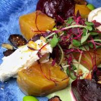 Salt Roasted Beet Salad · Walnuts | Mascarpone | Figs | Spicy Edamame (V)(K)
