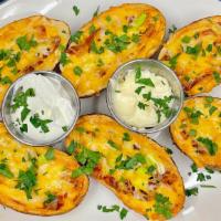 Loaded Potato Skins · Your choice of.... broccoli and melted cheddar cheese bacon and melted cheddar cheese chicke...