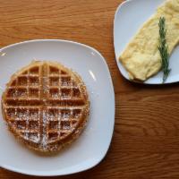Two Eggs And Waffle Combo · Classic single waffle with two large farm fresh eggs.