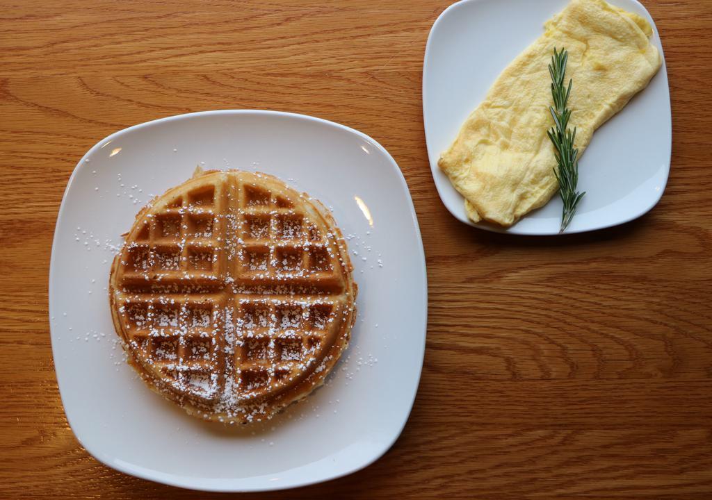 Two Eggs And Waffle Combo · Classic single waffle with two large farm fresh eggs.