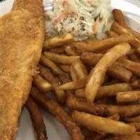 Fish & Chips · Fresh 10 oz haddock served with coleslaw, tartar sauce, French fries.