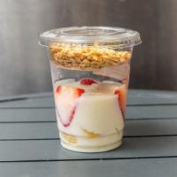 Organic Vanilla Parfait · organic vanilla yogurt, strawberry, banana, blueberries and organic granola.
