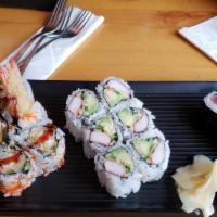 Maki Combo · Tuna roll, California roll and shrimp tempura roll. Served with miso soup.