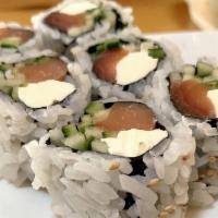 Philadelphia Maki · Smoked salmon, cucumber, cream cheese and scallion roll.