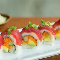Red Dragon Roll · 8 pieces. Tuna, avocado-inside. Tuna spicy mayo-top.