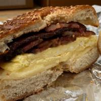 The Bce · Smoked bacon, egg, Cheddar cheese, bagel.