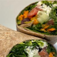 Greek Salad · Mixed greens, crumbled feta cheese, tomatoes, cucumbers, shredded carrots, Kalamata olives, ...