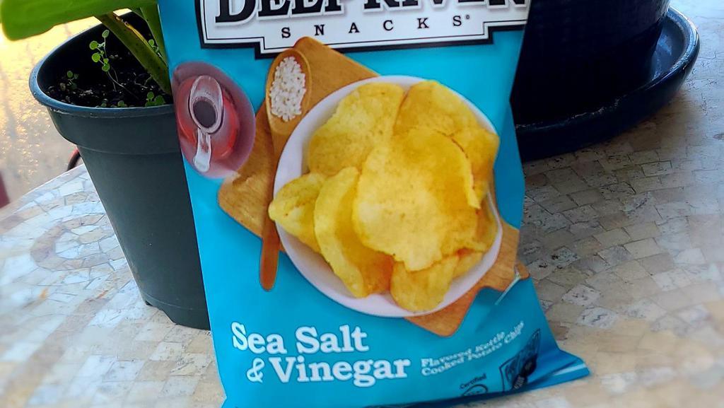 Deep River Chips: Sea Salt & Vinegar 2Oz (Small Bag) · Cooked exclusively in sunflower oil, flavored kettle cooked potato chips.