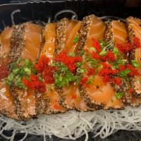 Salmon Tataki · Seared pepper salmon in ponzu sauce