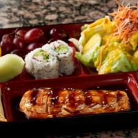 Salmon Teriyaki Bento · Served with rice and miso soup. Grilled salmon.