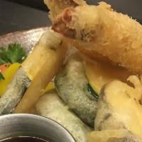 Shrimp & Vegetable Tempura · lightly battered and deep fried. Served with rice and soup.