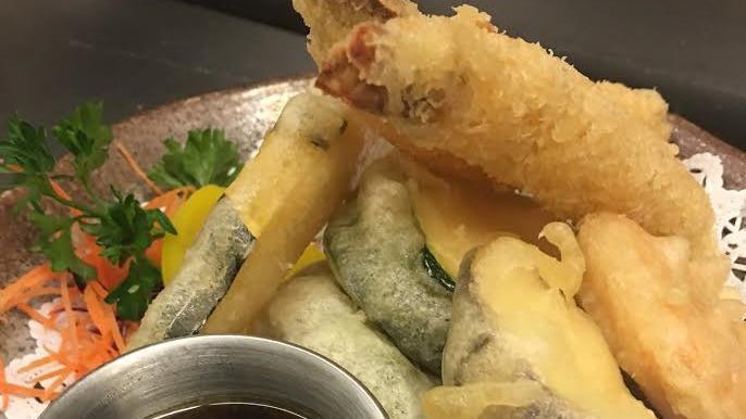 Shrimp & Vegetable Tempura · lightly battered and deep fried. Served with rice and soup.