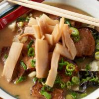 Chashu Miso Ramen · Chicken and pork soup base with rich miso flavors topped with pork chashu, bean sprouts, cor...