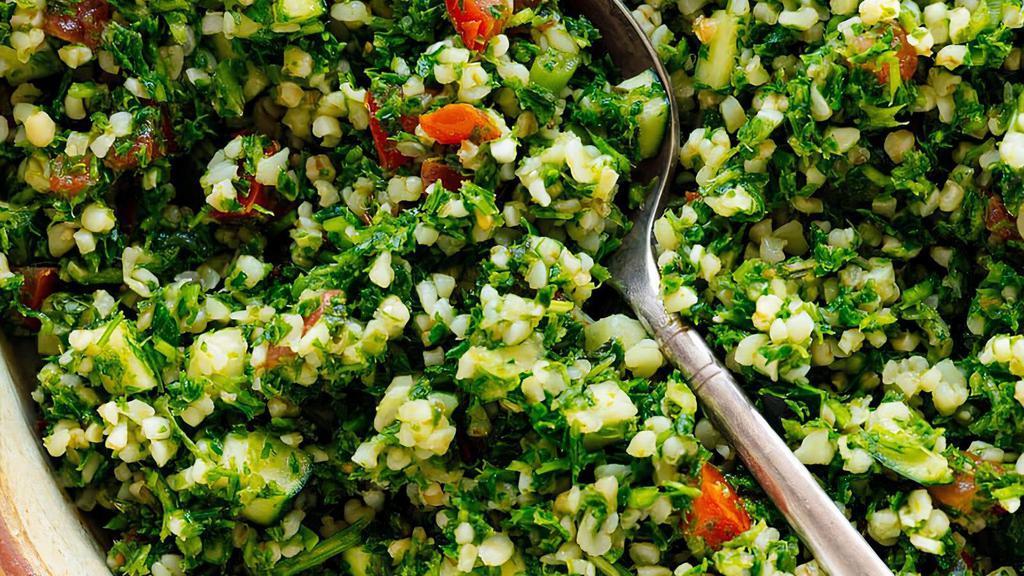 Tabbouli · Delicious and refreshing, made with lots of parsley, quinoa, mint, finely chopped vegetables, tossed with fresh lemon juice, and extra virgin olive oil.
8 oz. Gluten-Free.