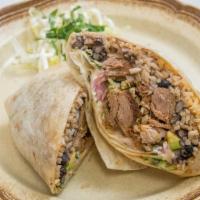 Burrito · Your choice of meat, black or refried beans, rice, lettuce, mixed or oaxaca cheese, green sa...