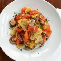 (A)Sausage Vinegar Pepper & Potatoes · Thinly sliced pan-fried Idaho potatoes, sautéed with our house-cured vinegar peppers, sausag...