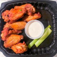 Wings · with choice of BBQ Bourbon, Buffalo, Captain   Morgan, Thai Chili or spicy garlic. Served wi...