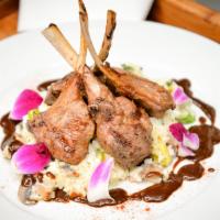Borrego · Grilled lamb chops, risotto with asparagus, mushrooms. Artichokes and parmesan cheese, toppe...