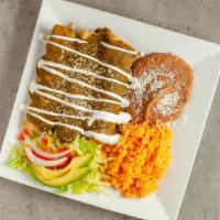 Beans & Cheese Enchiladas · 3 beans and cheese enchiladas of your choice, red, green or mole sauce. Topped with cheese a...