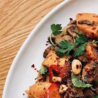 Roasted Jewel Yams & Wild Mushrooms · fresno chilies, lime, toasted peanuts, fragrant herbs (vegan)