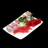 Tuna Lover · 4 pieces salmon sushi, 3 pieces salmon sashimi, spicy tuna roll.