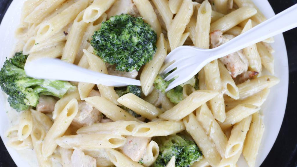 Chicken Ziti Broccoli Pasta · Served with warm garlic bread and small tossed salad.
