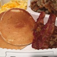 Breakfast Platter · Two eggs, toast, your choice of either bacon, ham, sausage, turkey bacon, turkey links or be...