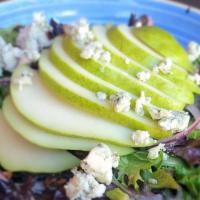 Pear Salad · mixed greens, spicy pecans, toasted almonds, shaved onions, gorgonzola, lemon thyme vinaigre...