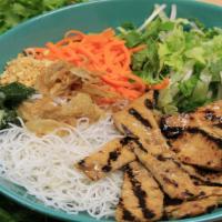 Rr10 - Chicken Vermicelli · Grilled chicken. Rice vermicelli, mixed greens (bean sprouts, lettuce, mint, & cilantro), pi...