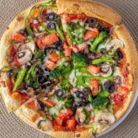 Vegie Lovers · With onions, peppers, mushrooms, olives and sliced tomato.