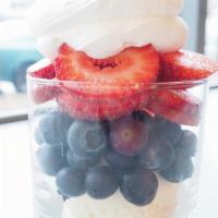 Murica (Yo) · French vanilla yogurt topped with fresh blueberries, slice strawberries and homemade whipped...