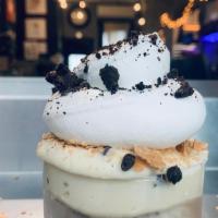 Cannolis N' Cream (Yo) · Oreo yogurt topped with a thick layer of cannoli cream, chopped cannoli shell, chocolate chi...