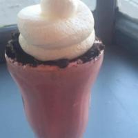 Shake N Bake · Cake batter and vanilla ice cream mixed with frosted red velvet cake