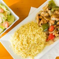 Grilled Chicken Kabob Dinner · Our signature marinated grilled chicken served with grilled peppers, grilled onions and gril...