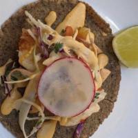 Cod Taco · Tempura- battered cod. Served on a homemade corn tortilla with red cabbage slaw and chipotle...