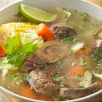 Sopa De Res · Beef soup with two corn tortillas