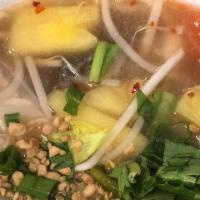 Canh Chua Đậu Hủ, Rau Cải · Sweet sour soup tofu, rice paddy herbs, basil, celery, tomatoes, bean sprouts, pineapple chu...
