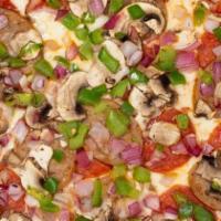 Supreme Pie Cauliflower Gf Pizza Crust (Small 10”) · Tomato Sauce, Pepperoni, Sausage, Green Pepper, Mushroom, Red Onions, Mozzarella
(Allergy: G...