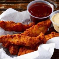 Chicken Tenders · Crispy chicken tenders with your choice of dipping sauce.