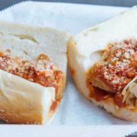 Meatball  Sandwich · Marinara, sharp, and mild provolone, Pecorino Romano, and long seeded roll.