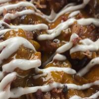 Honey Bacon Ranch (10) · Fresh oven baked and then deep fried jumbo wings, tossed in honey BBQ sauce and topped with ...