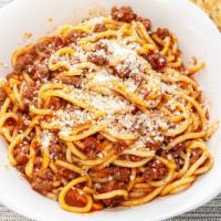 Spaghetti · Served with your choice of homemade meat sauce, sausage, or Italian meatball. Served with ga...