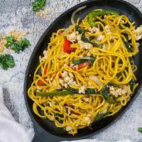 Grapow Lo Mein · Medium Spicy. Stir-fried Lo Mein noodles with minced hot peppers, bell peppers, garlic, onio...