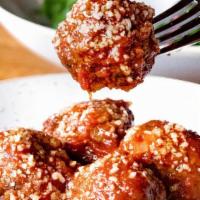 Nonna’S Meatballs · Meatballs with Whipped Ricotta and Spicy Tomato Basil Sauce