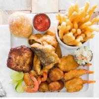 #17 Ultimate Seafood Platter · Cameron's favorite combination platter consists of white fish filet, steamed shrimp, fried s...