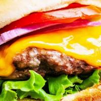 Cheeseburger · 1/2LB. Fresh brisket angus ground beef patty and melted double American cheese on a toasted ...