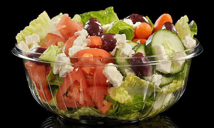 Greek Salad · Lettuce, tomato, cucumber, carrots, feta cheese & olives