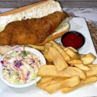 Fried Fish Sub · Whiting Fish, Homemade Tartar Sauce, Tomatoes, Lettuce, and Sub Bread. Served with French Fr...